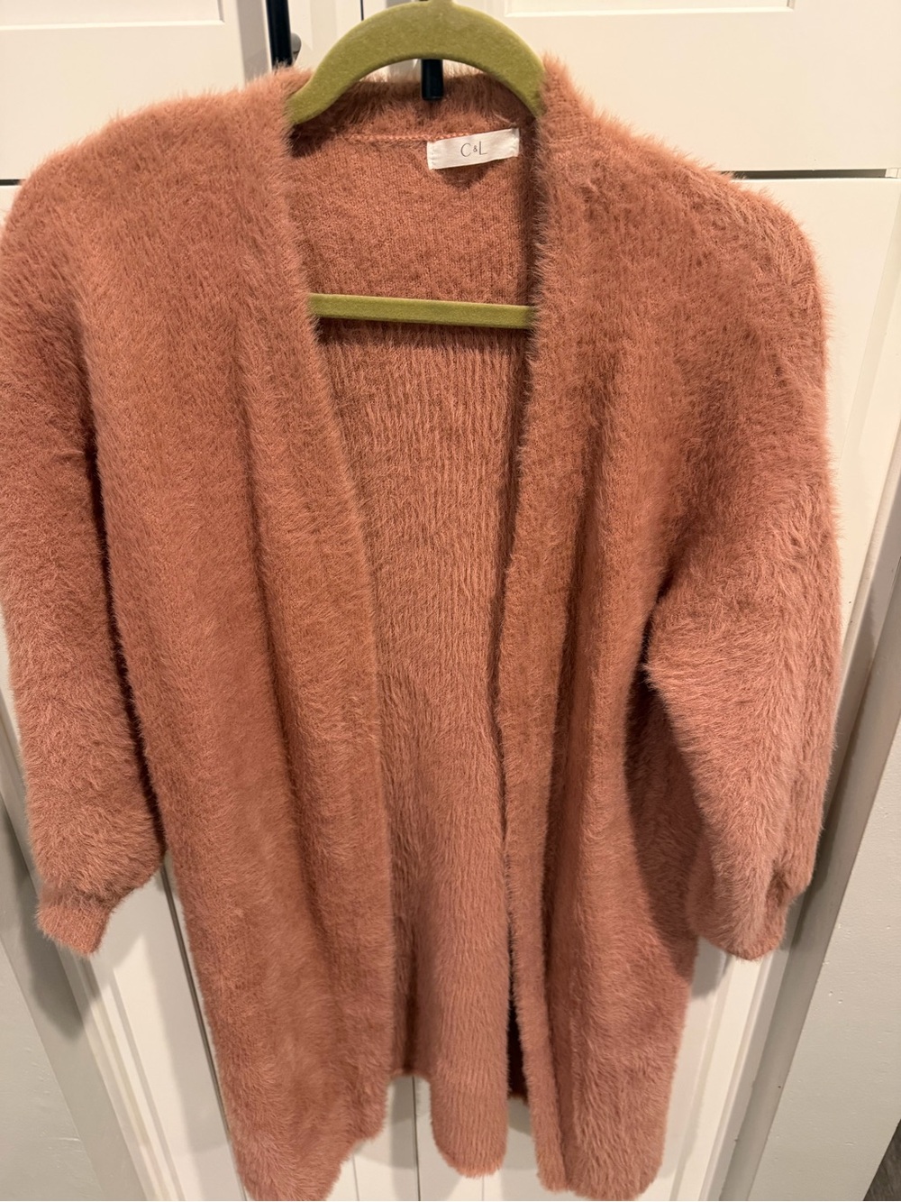 Dusty Rose Fuzzy Open-Front Sweater